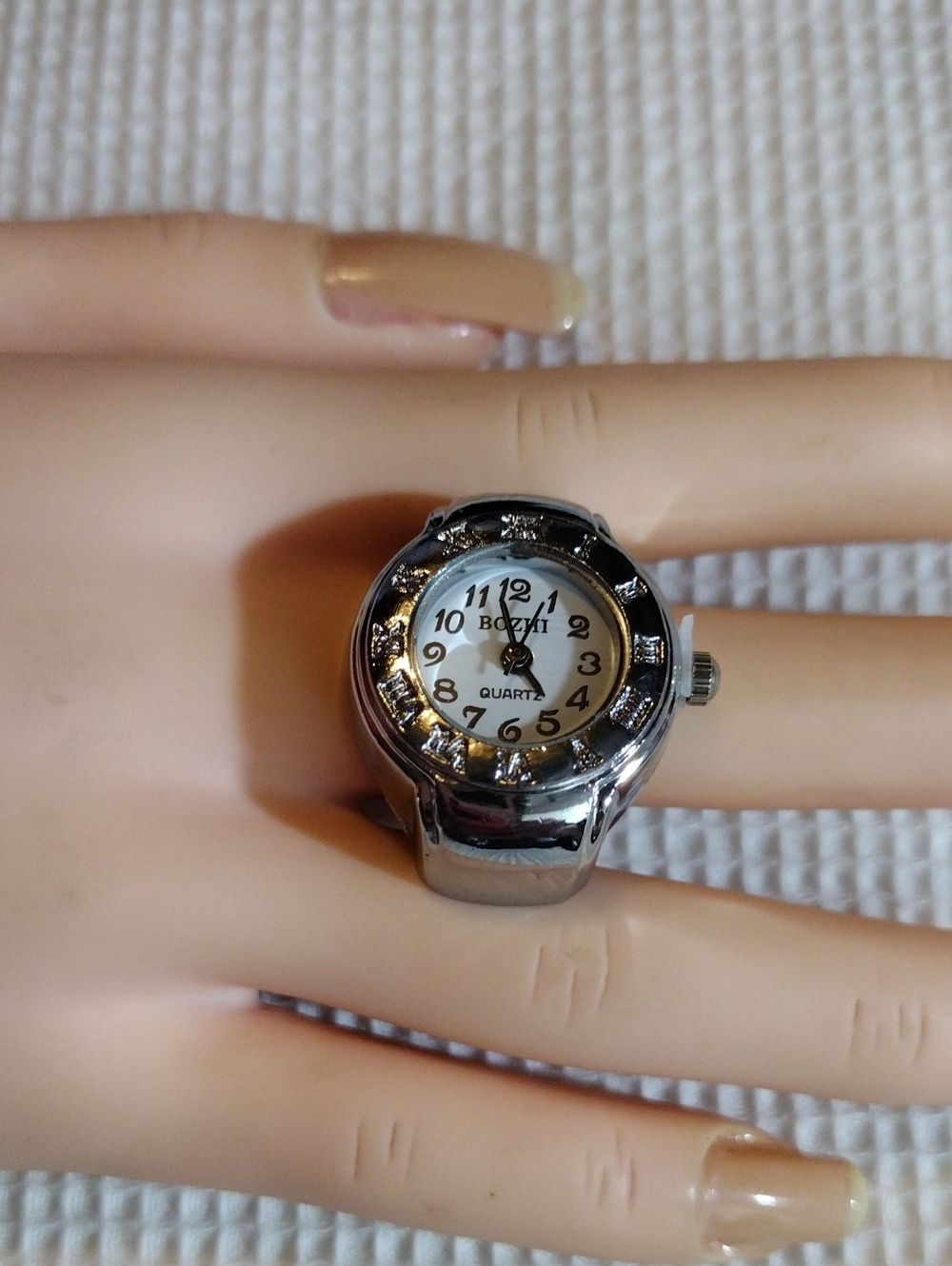 BOZHI,White Tone Ring Watch - Silver